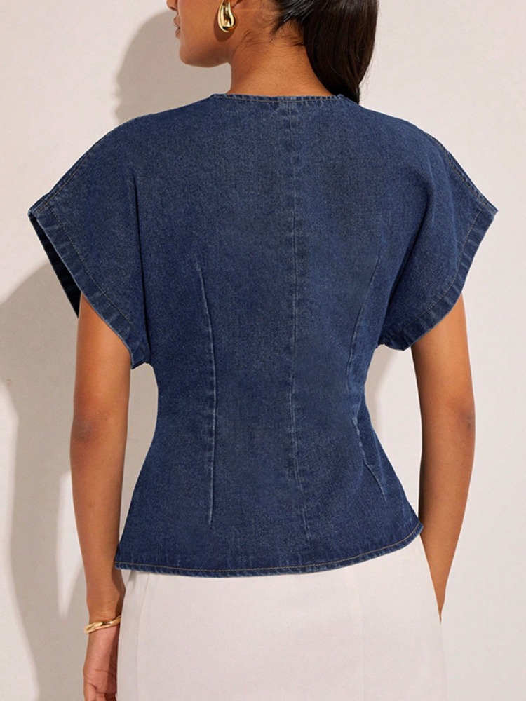2026Women Dark Blue Denim Blou - Summer Clothing Wraps 评论和价格