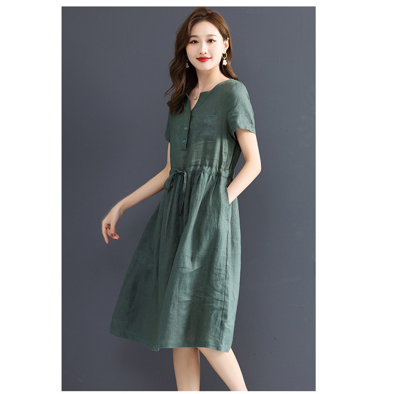 Pure Linen Women's Short-sleev - Summer Clothing Drawing 评论和价格